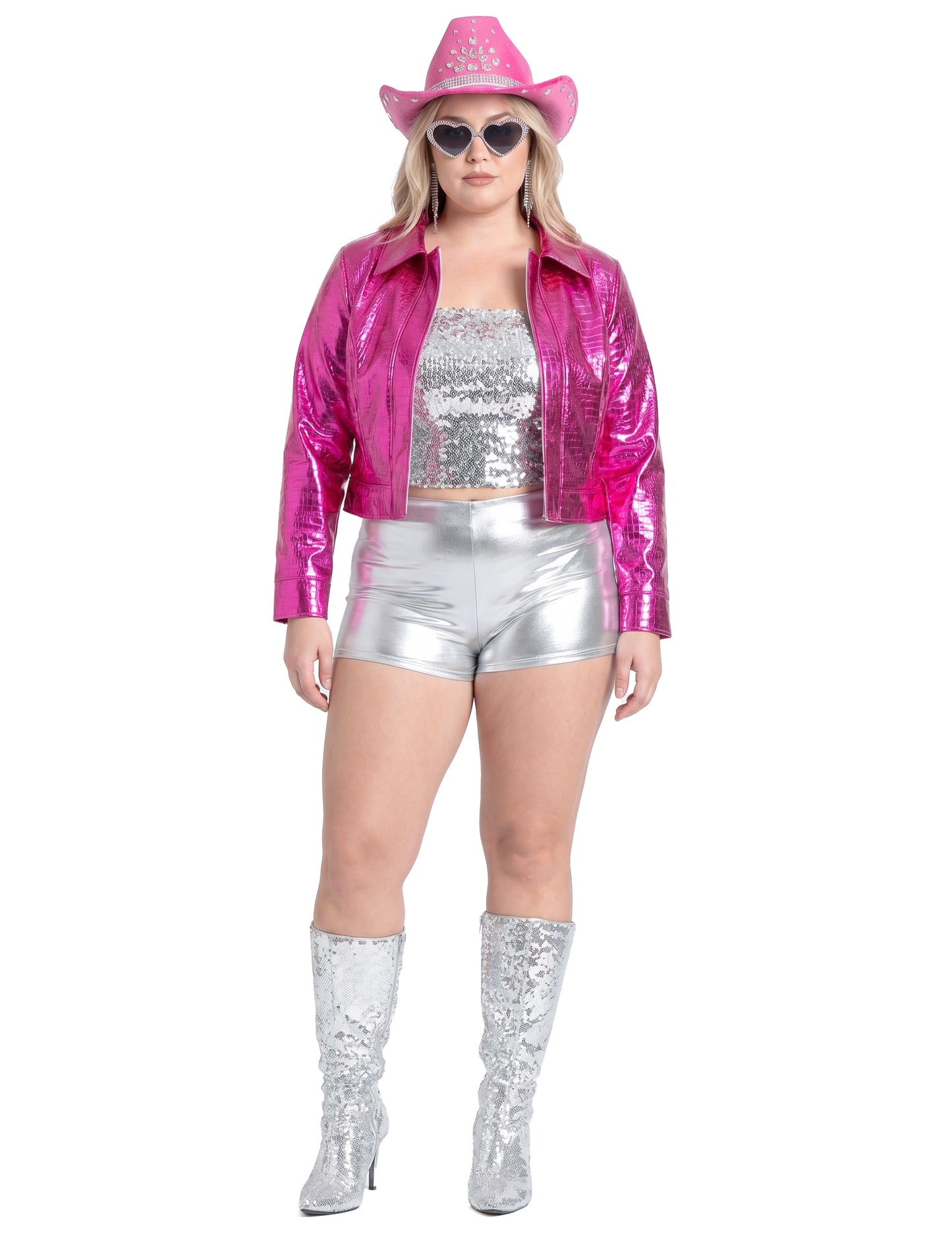 Chaqueta de croco metálica rosa para mujer