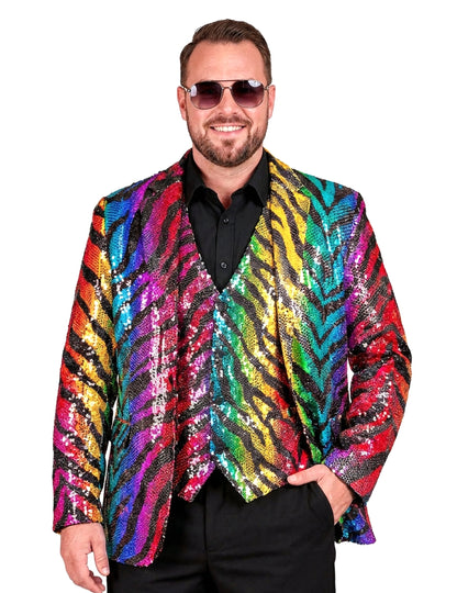 Chaqueta de tigre arco iris con lentejuelas para adultos