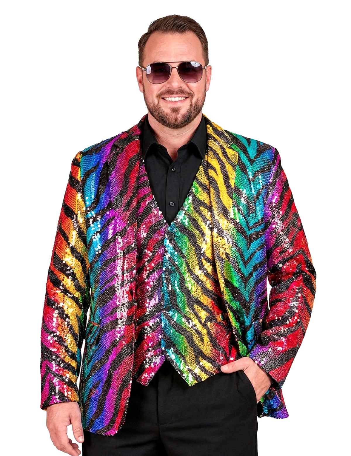 Chaqueta de tigre arco iris con lentejuelas para adultos