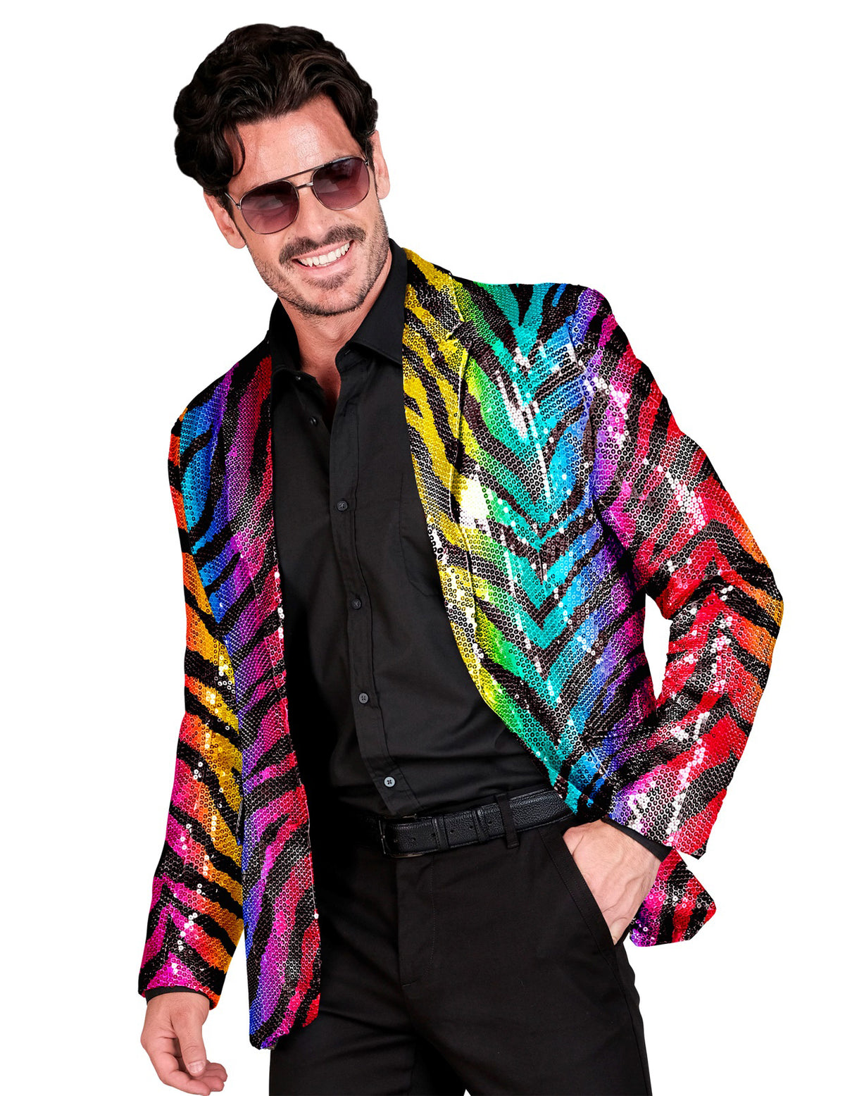 Chaqueta de tigre arco iris con lentejuelas para adultos