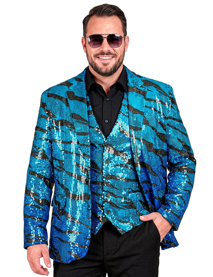 Veste de costume à sequins vague bleue adulte