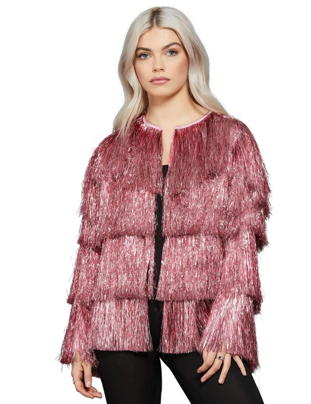 Veste de festival à franges pour femme rose