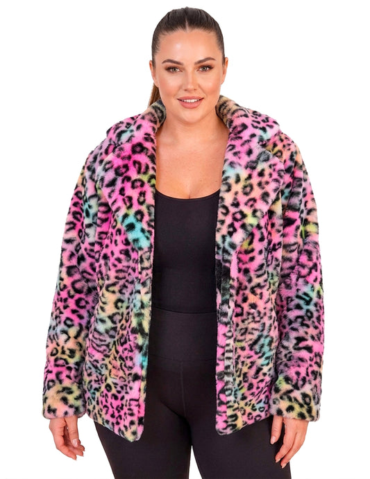 Chaqueta polar de leopardo multicolor para mujer