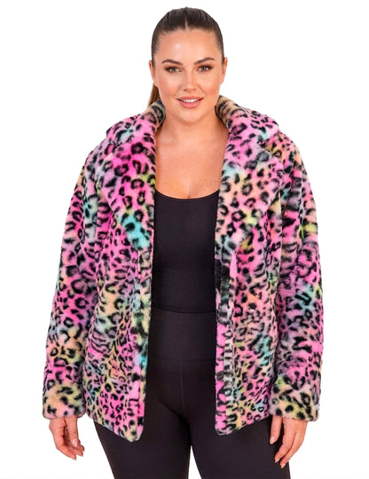 Chaqueta polar de leopardo multicolor para mujer