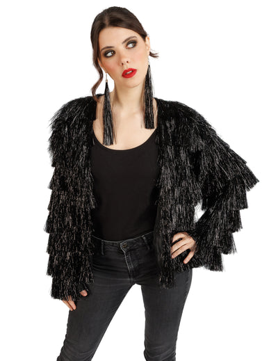 Chaqueta de festival con flecos negros mujer