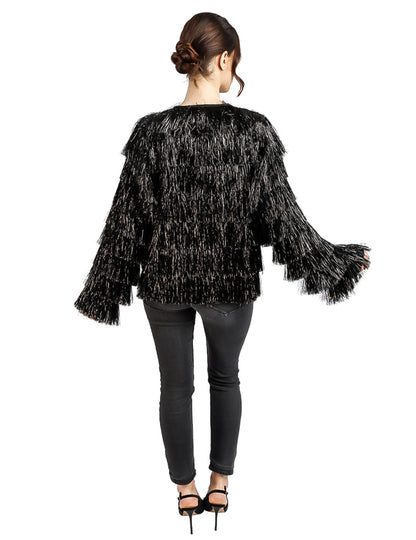 Chaqueta de festival con flecos negros mujer