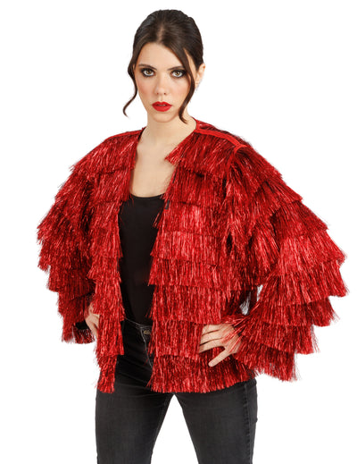 Chaqueta de festival con flecos rojos mujer