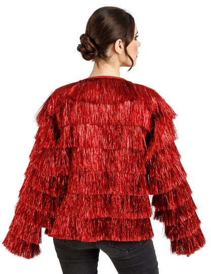 Chaqueta de festival con flecos rojos mujer