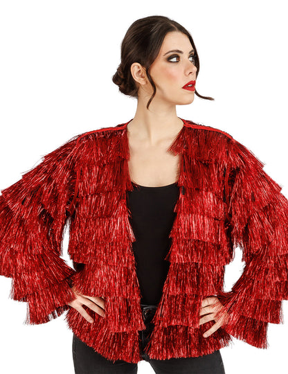 Chaqueta de festival con flecos rojos mujer