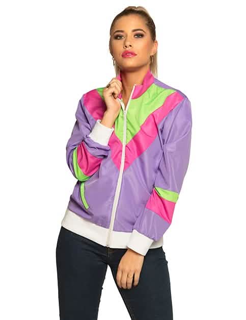 Chaqueta jogging retro para mujer violeta, rosa y verde