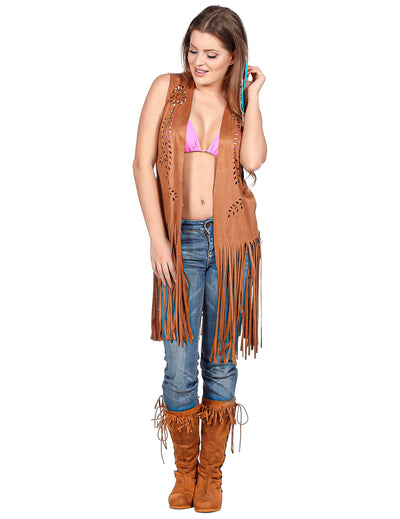 Vestido largo con flecos marrón hippie para mujer