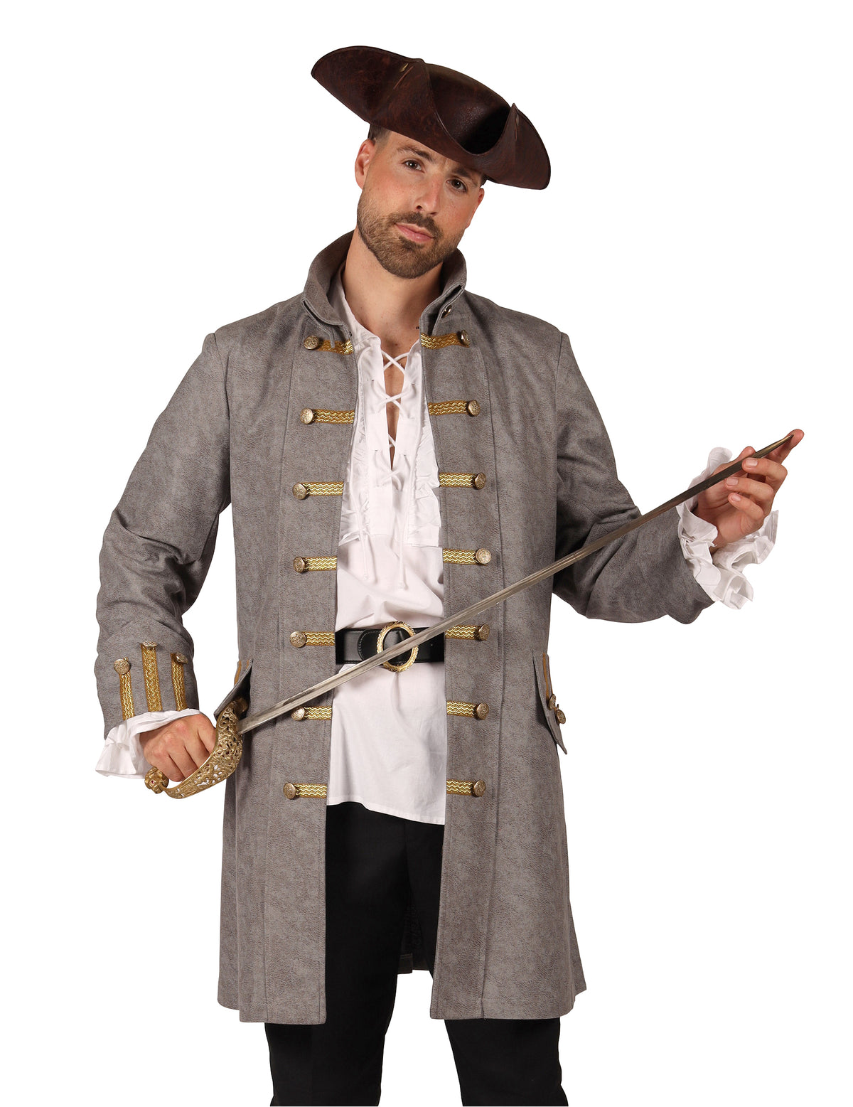 Chaqueta larga de pirata gris para hombre