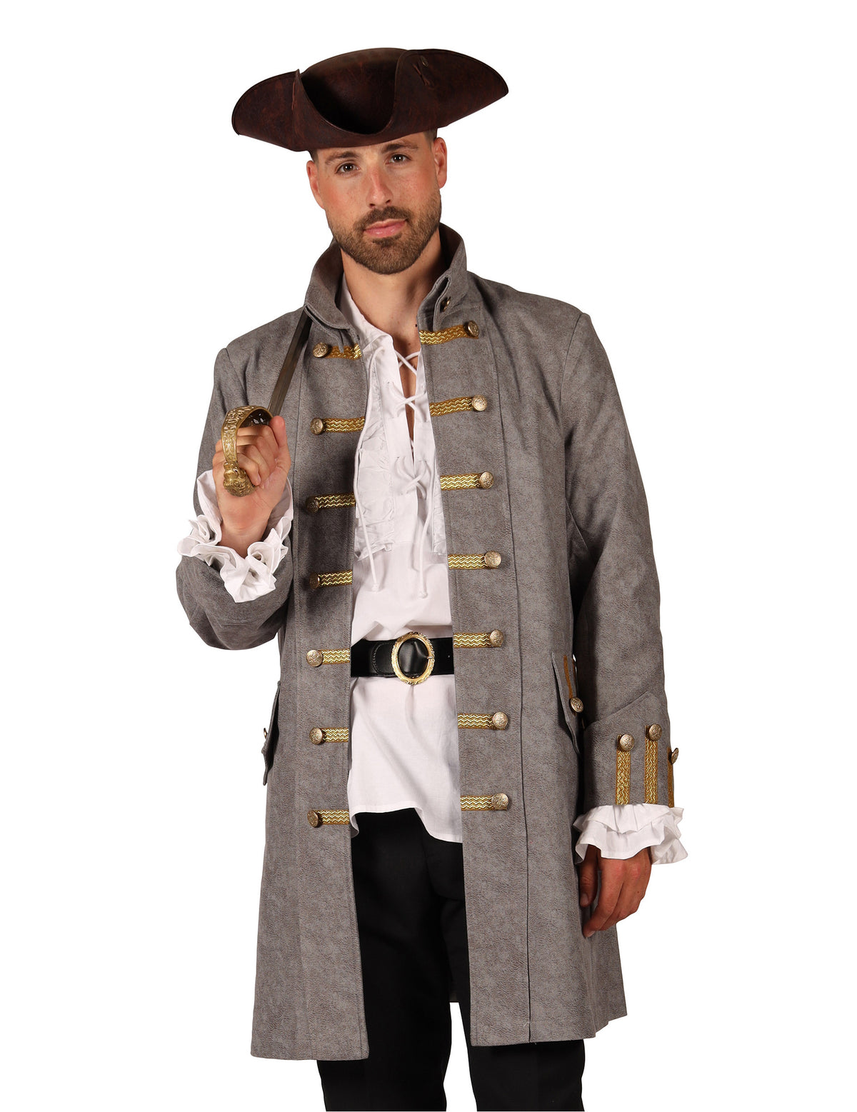 Chaqueta larga de pirata gris para hombre