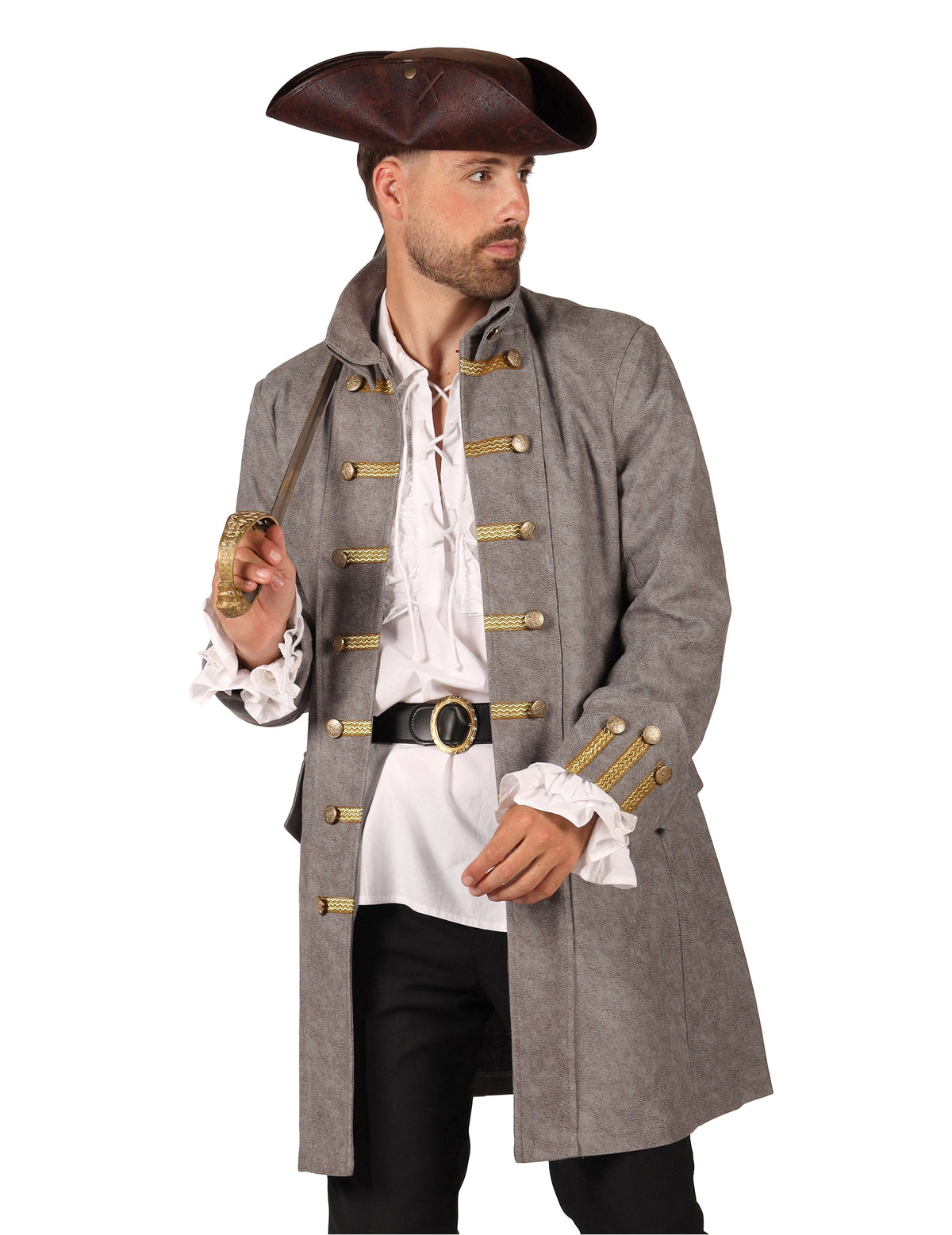 Chaqueta larga de pirata gris para hombre
