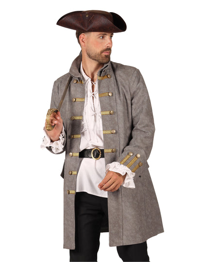 Chaqueta larga de pirata gris para hombre
