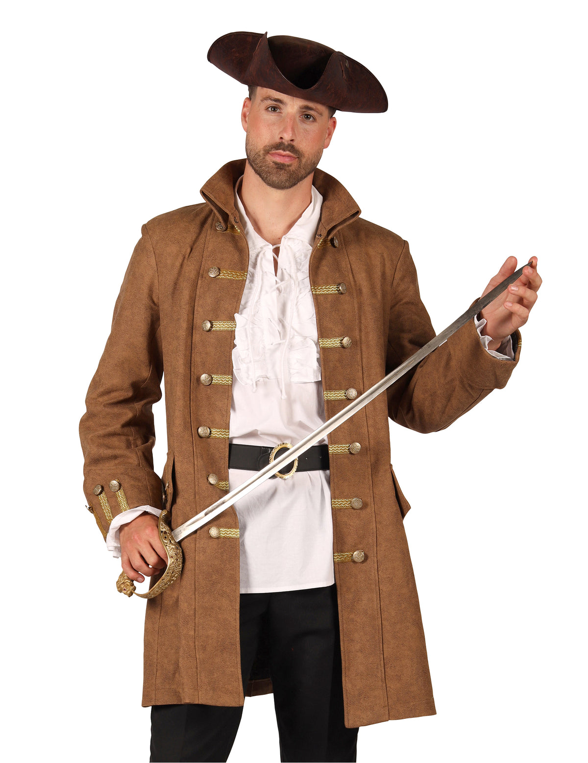 Chaqueta larga de pirata marrón hombre