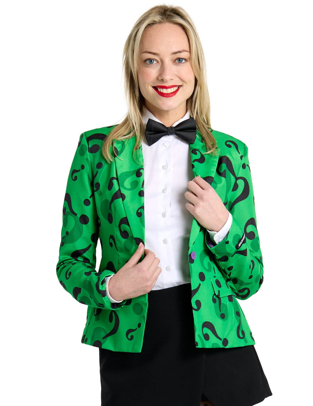 Veste Mrs. Riddler Suitmeister pour femme verte à motifs points d'interrogation noirs