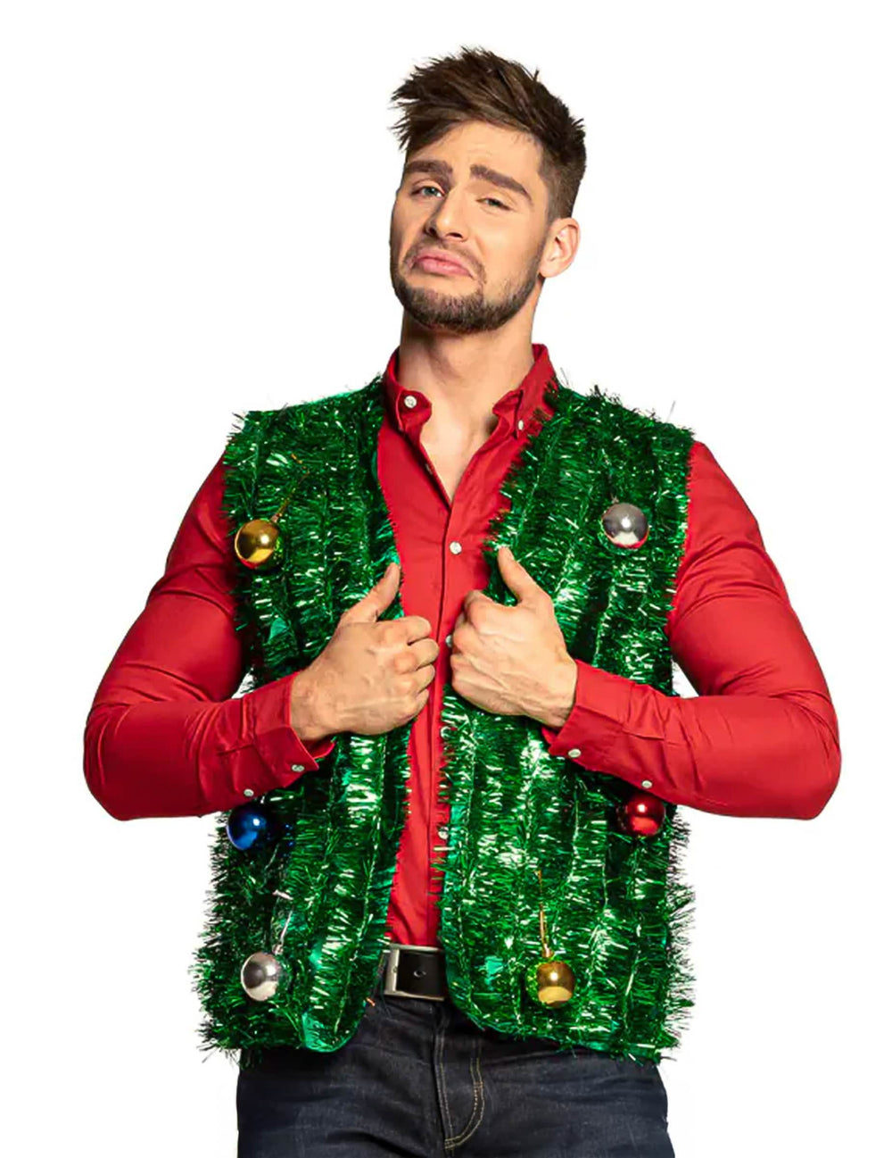 Chaqueta de árbol de navidad con bolas para adulto verde