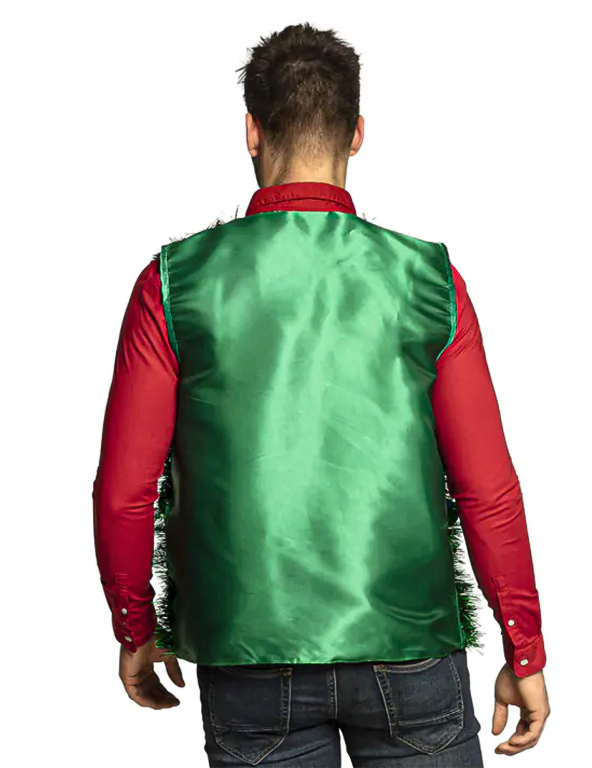 Vista trasera de la chaqueta de navidad con bolas
