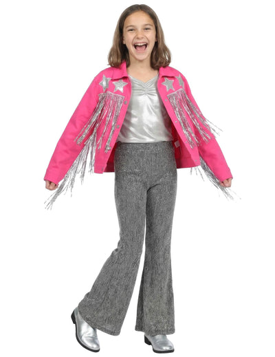 Chaqueta western con flecos rosa para niña