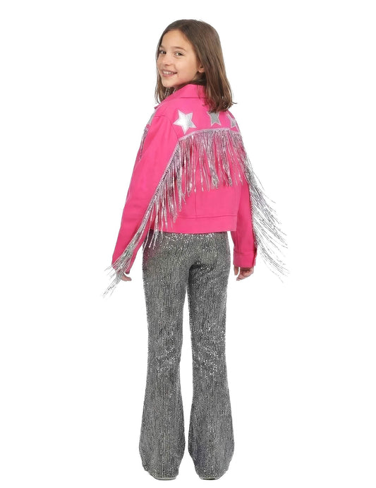Chaqueta western con flecos rosa para niña
