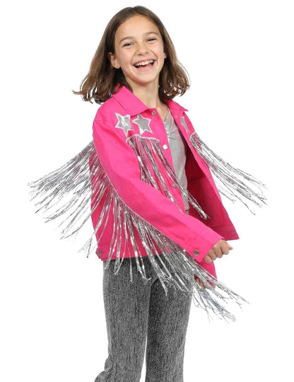 Chaqueta western con flecos rosa para niña